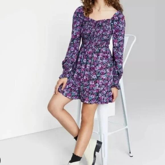 Wild Fable Long Sleeve Floral Mini Dress M - Picture 13 of 13